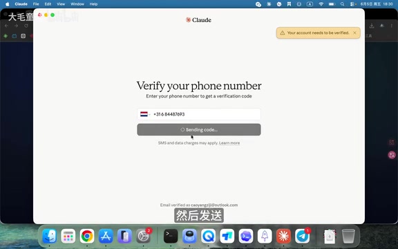 Claude verification code received successfully