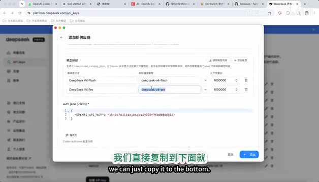 DeepSeek model configuration interface