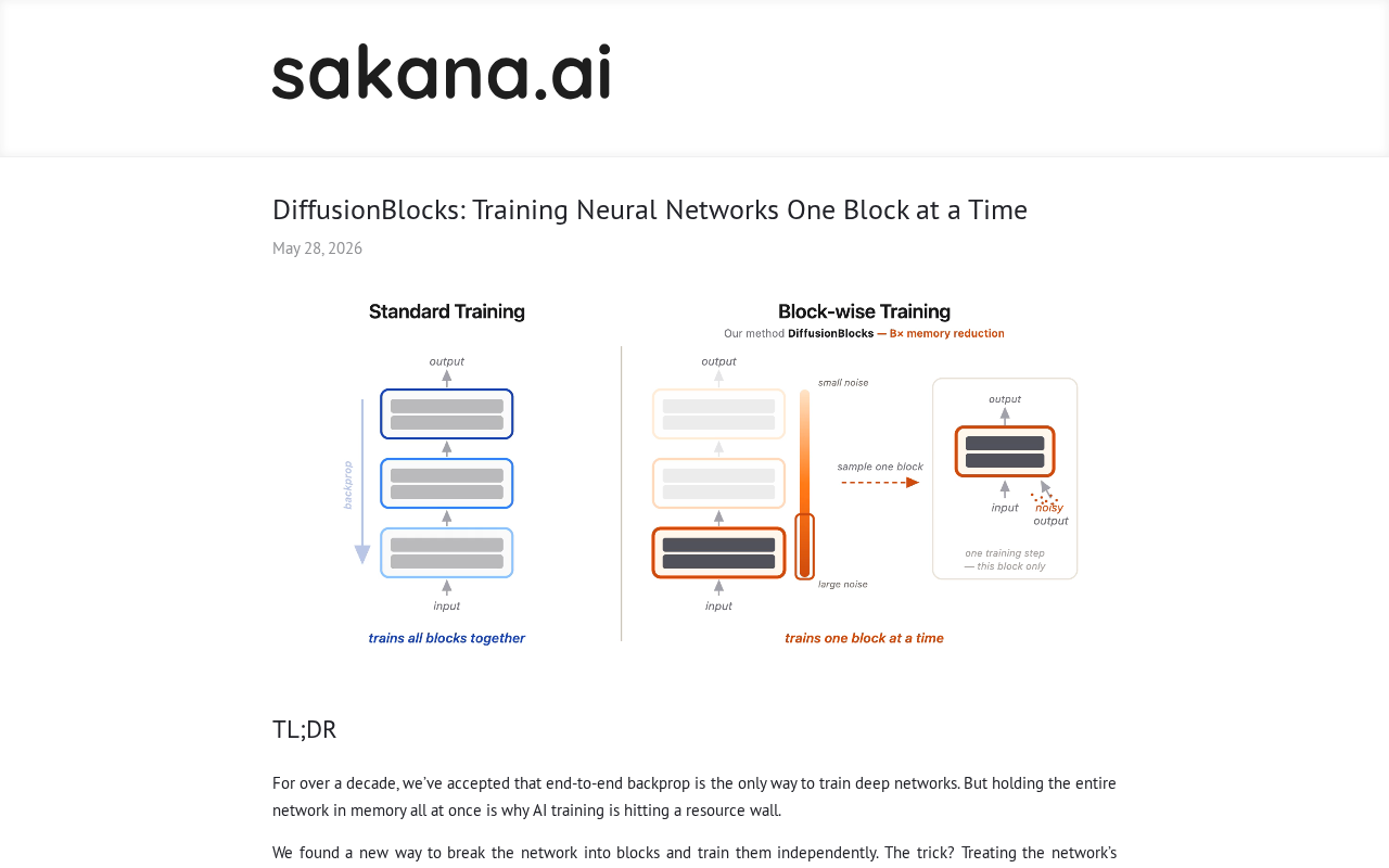DiffusionBlocks: A New Method for Block-by-Block Neural Network Training That Reduces Memory by Several Times
