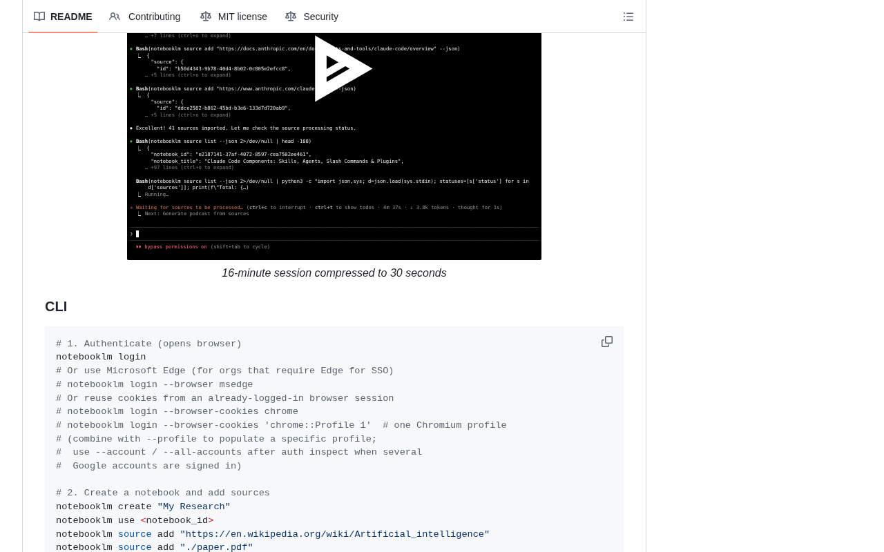 github source: teng-lin/notebooklm-py: Unofficial Python API and agentic skill for Google NotebookLM. Full programm