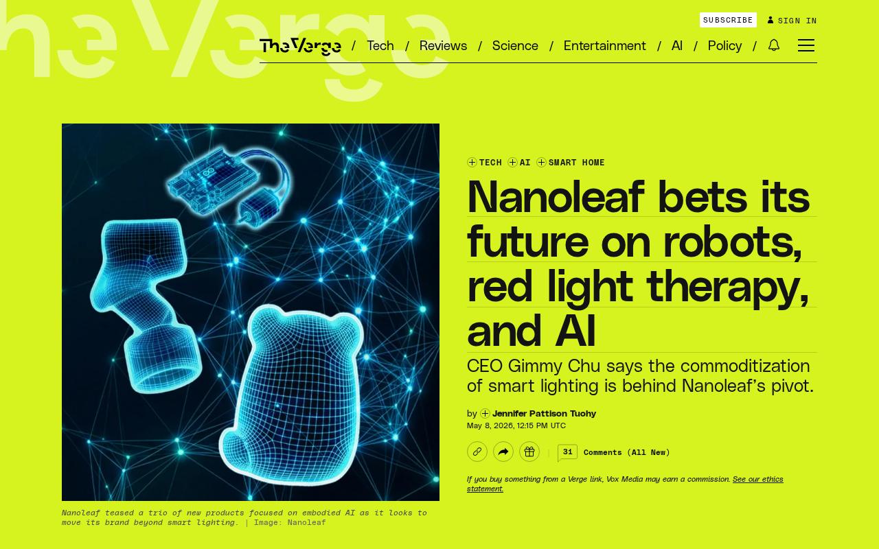 Nanoleaf转型:押注机器人、红光疗法与AI重塑智能照明