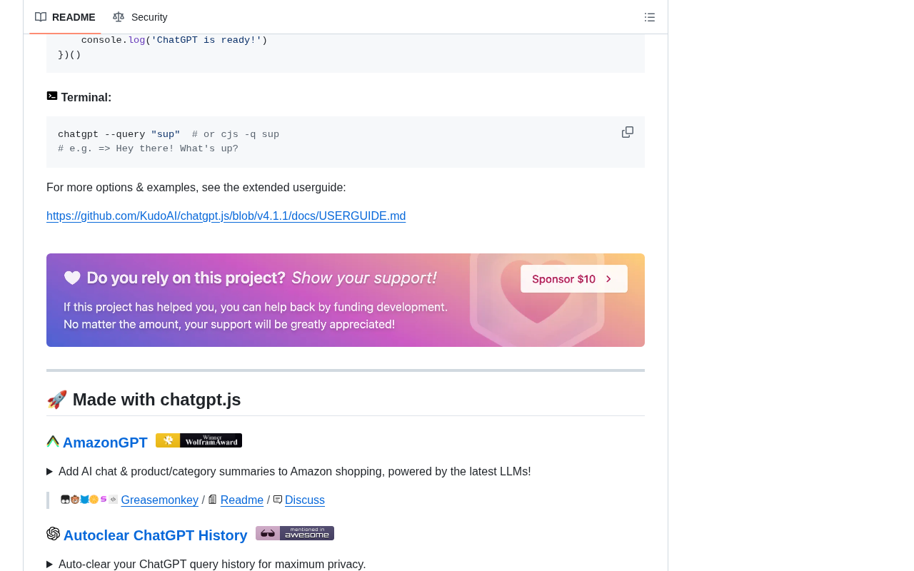 github source: KudoAI/chatgpt.js: 🤖 A powerful, open source JavaScript library for ChatGPT