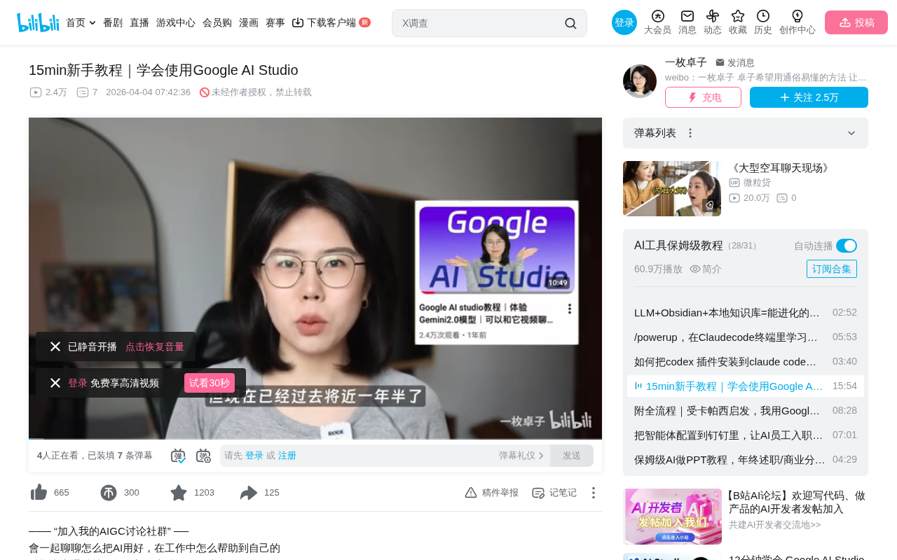 bilibili source: 15min新手教程｜学会使用Google AI Studio