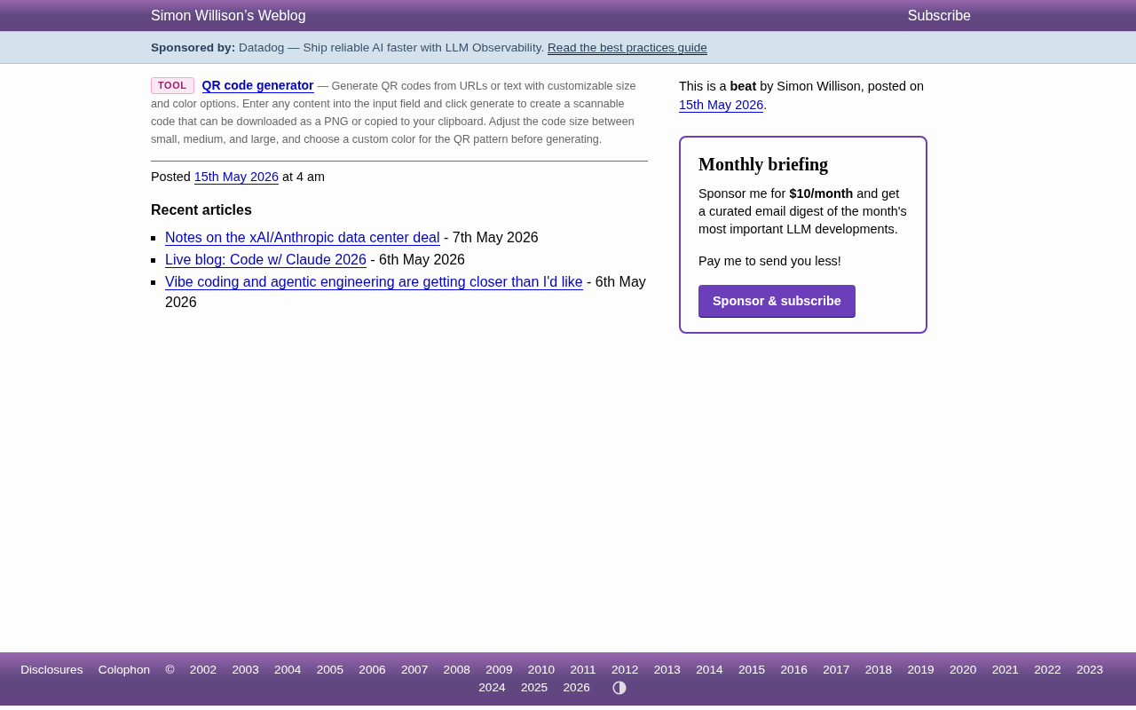 Simon Willison用Claude开发QR码生成器:Vibe-Coding实战解析