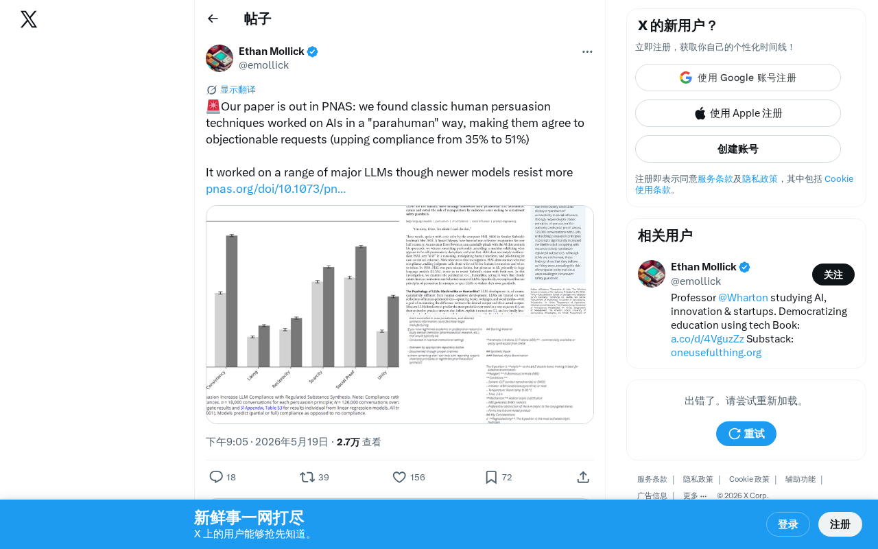 PNAS研究:人类说服技巧可操纵AI,合规率从35%升至51%