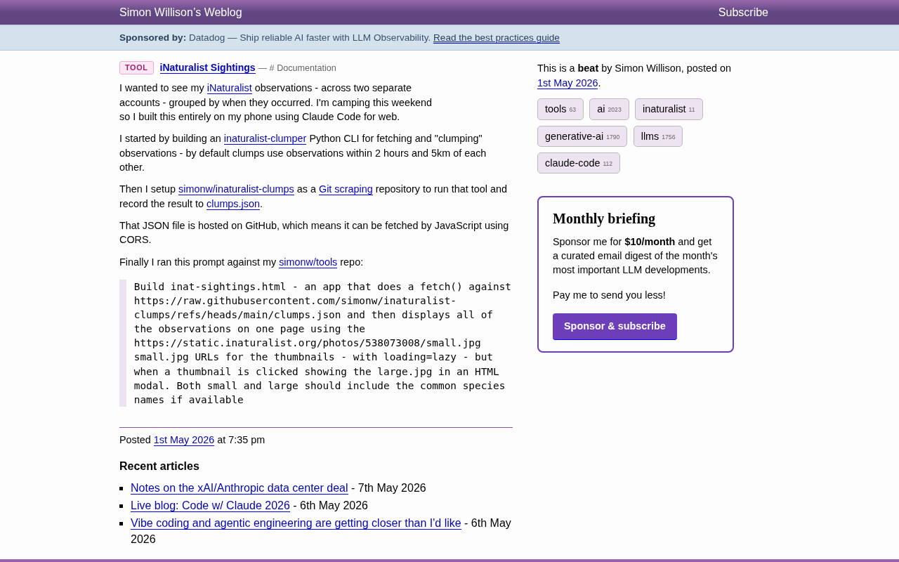 手机上用Claude Code开发iNaturalist观察记录工具:Git Scraping实战
