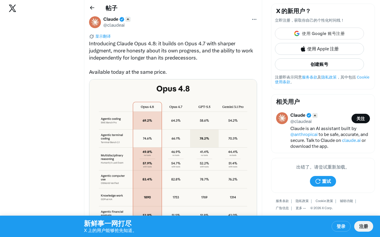 Claude Opus 4.8 Released: Comprehensive Upgrades in Judgment, Honesty, and Autonomous Work Capabilities