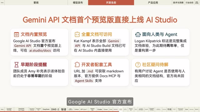 Gemini API 文档预览版集成进 AI Studio