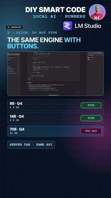The server tab uses the same API as Ollama, and the console shows tokens per second.