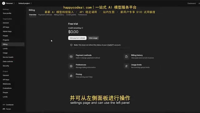 Click the Billing option to access payment management