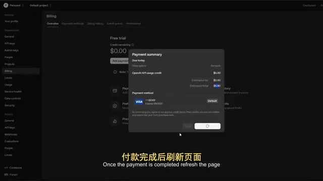 New credits displayed in the dashboard