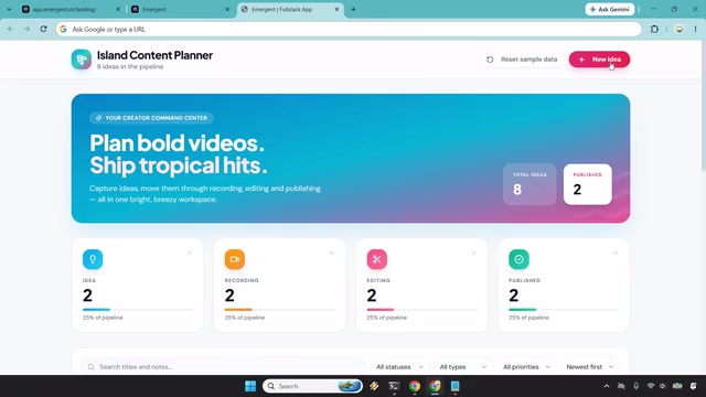 Test interface for creating a new idea