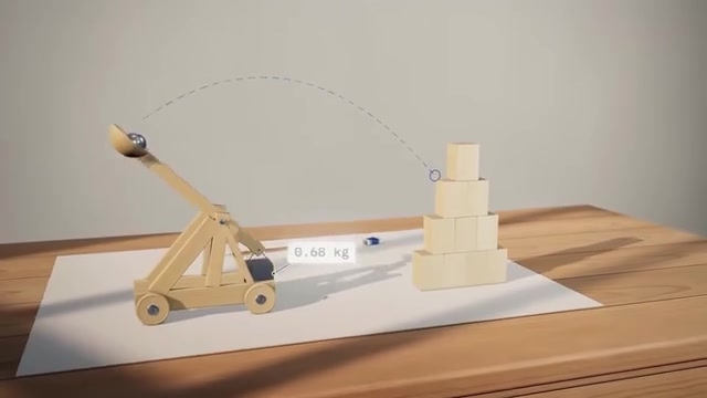 Projectile hits the blocks and they react by falling over