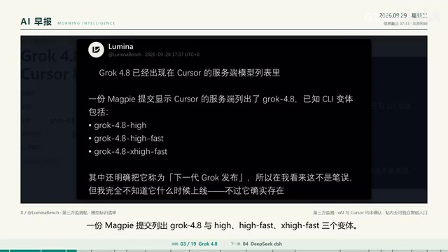 Claude Sonnet 4.5发布提速30%,Grok 4.8泄露信号浮现