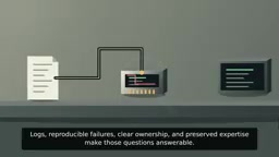 Logs, reproducible failures, clear ownership, and retained expertise make these questions answerable
