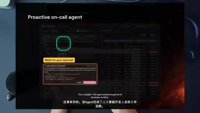 The agent waits for approval and uses jev to judge each line
