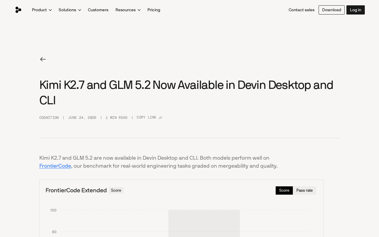 Devin接入Kimi K2.7与GLM 5.2,双模型限时免费不消耗配额