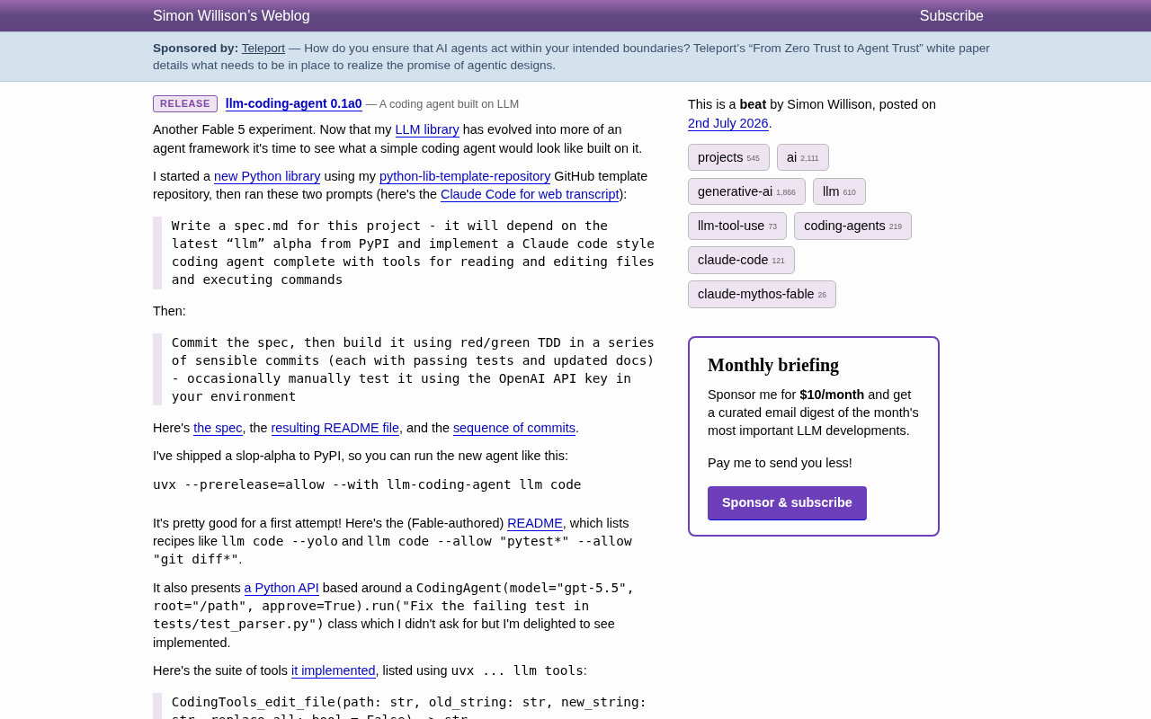 用LLM构建编程Agent:Simon Willison的llm-coding-agent实验解析