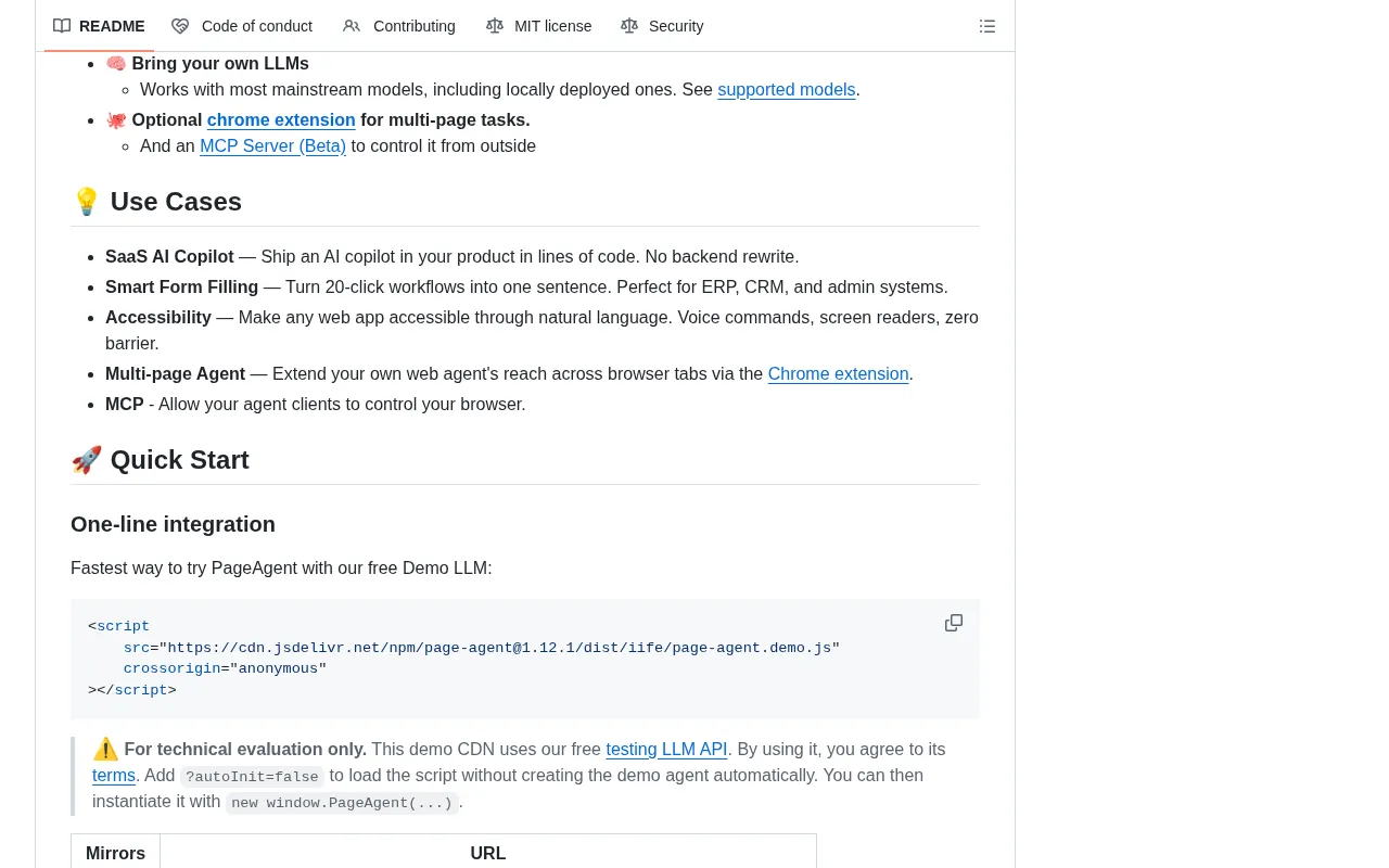 github source: alibaba/page-agent: JavaScript in-page GUI agent. Control web interfaces with natural language.