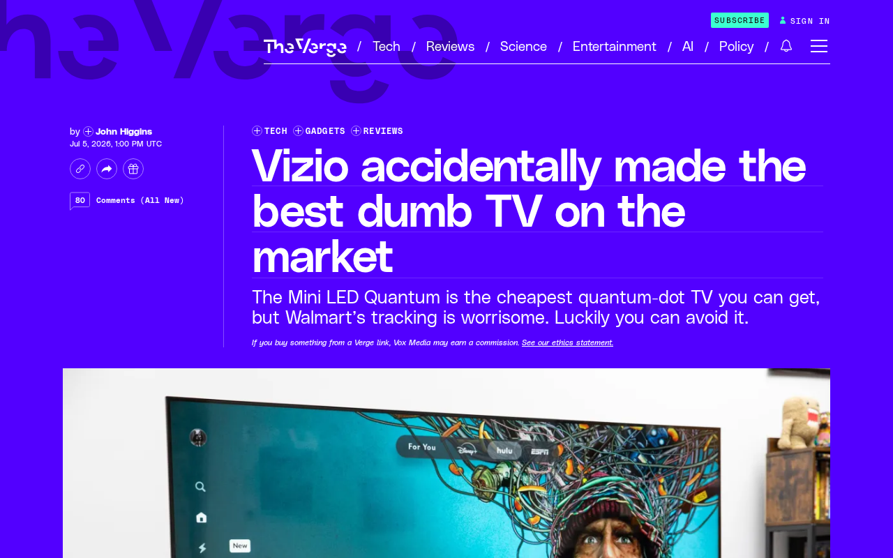 398美元量子点电视:Vizio意外打造最佳"哑电视"