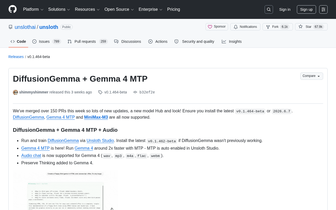 Unsloth Major Update: DiffusionGemma & Gemma 4 MTP Support, 2x Inference Speed Boost