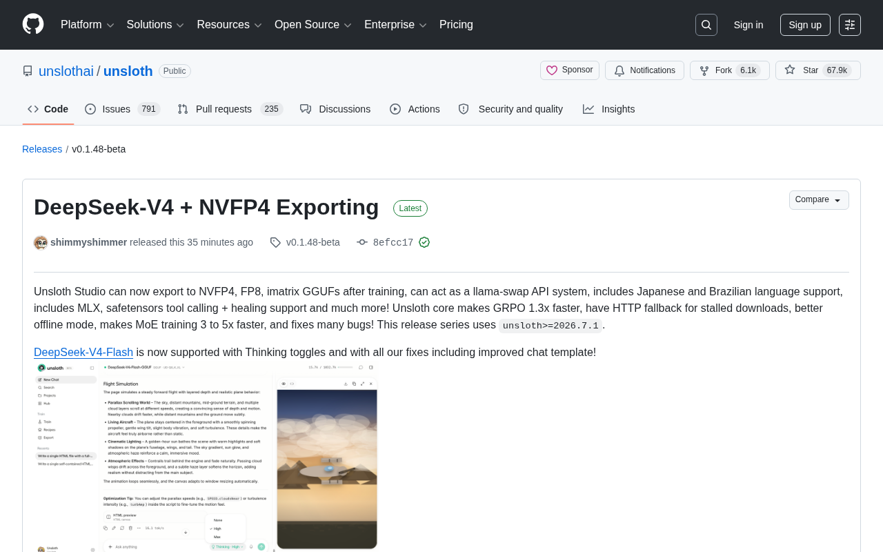 Major Unsloth Update: NVFP4 Quantization Export and DeepSeek-V4 Training Support