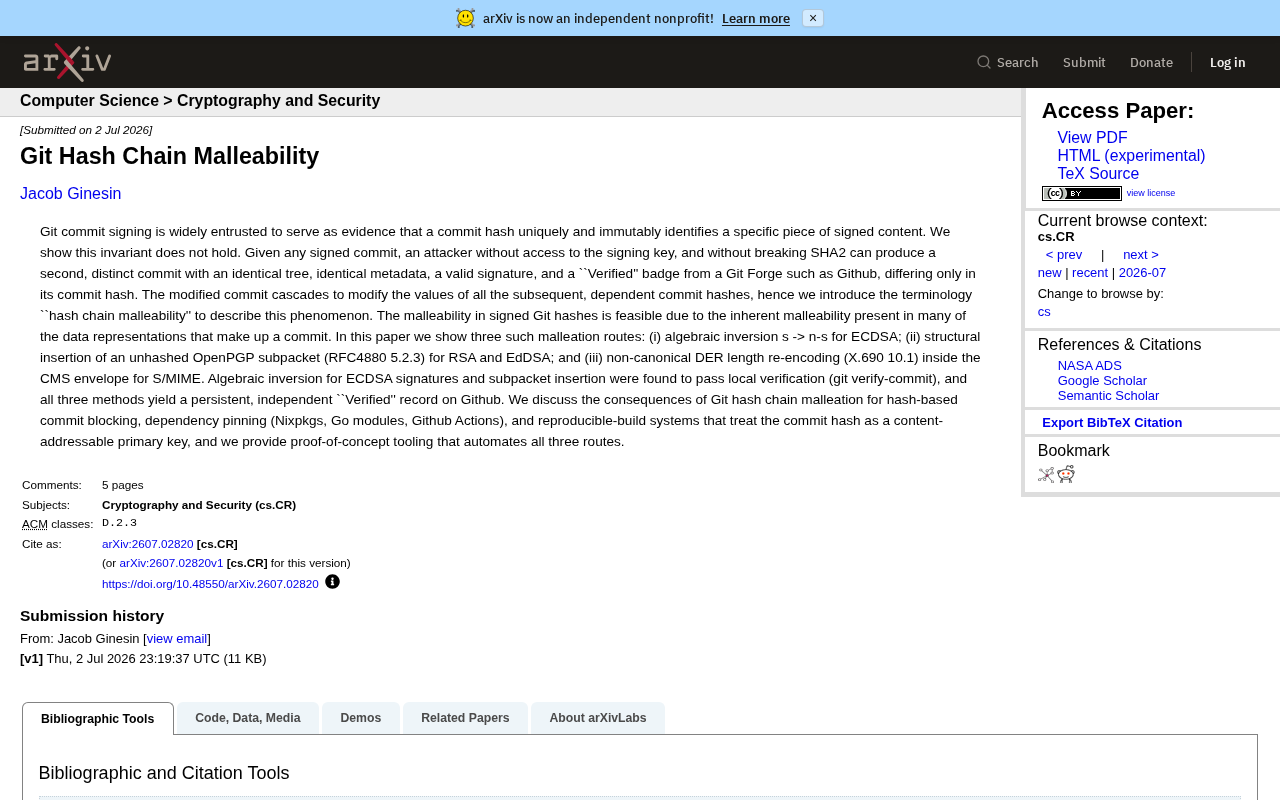 Git Hash Chain Malleability: How Fragile Is the Immutability You Trust?