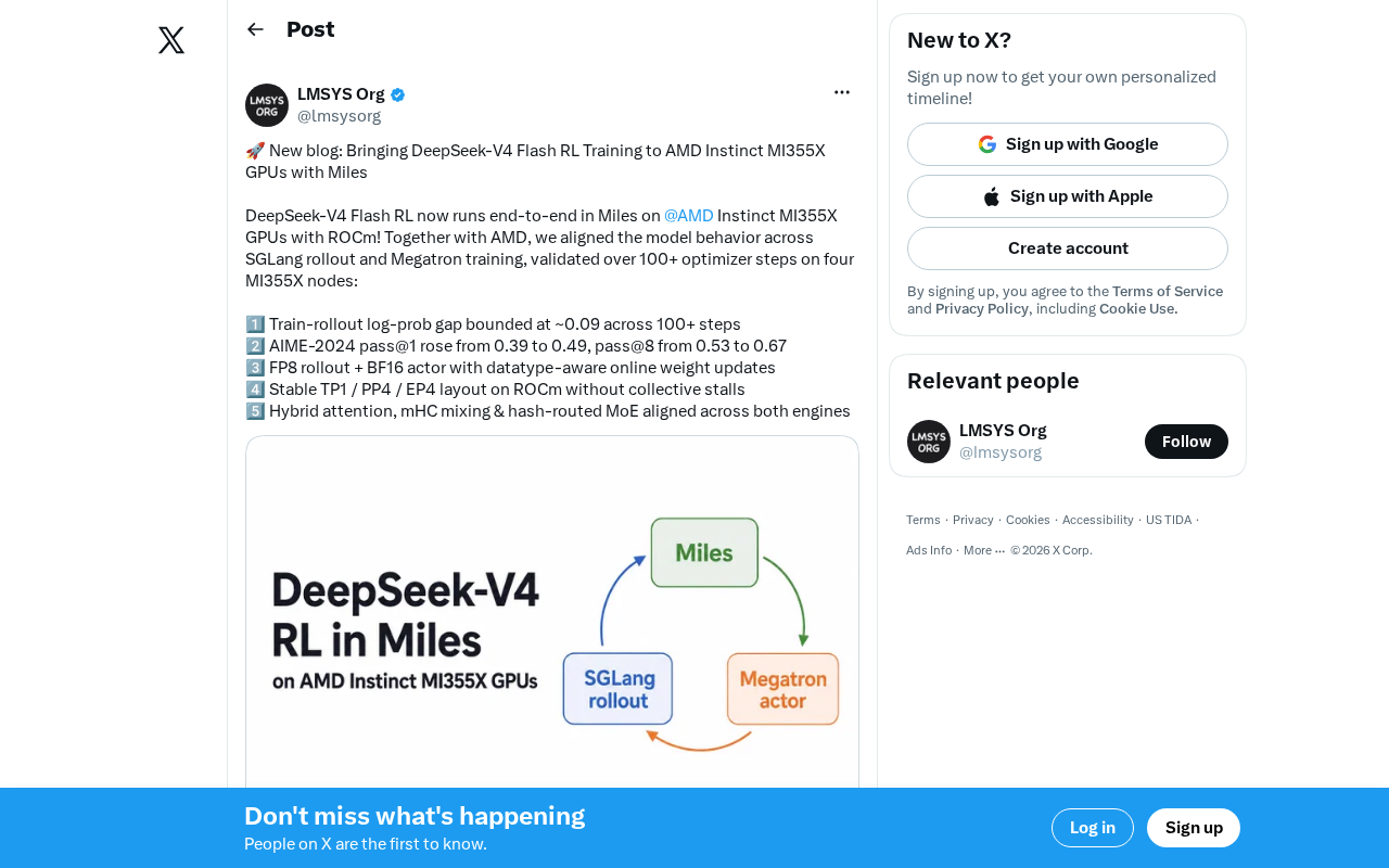 DeepSeek-V4 Flash RL Training Successfully Ported to AMD MI355X GPU: A Complete Breakdown