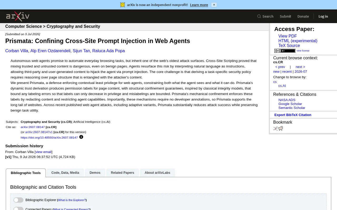 Prismata Analysis: How to Defend Web Agents Against Cross-Site Prompt Injection Attacks