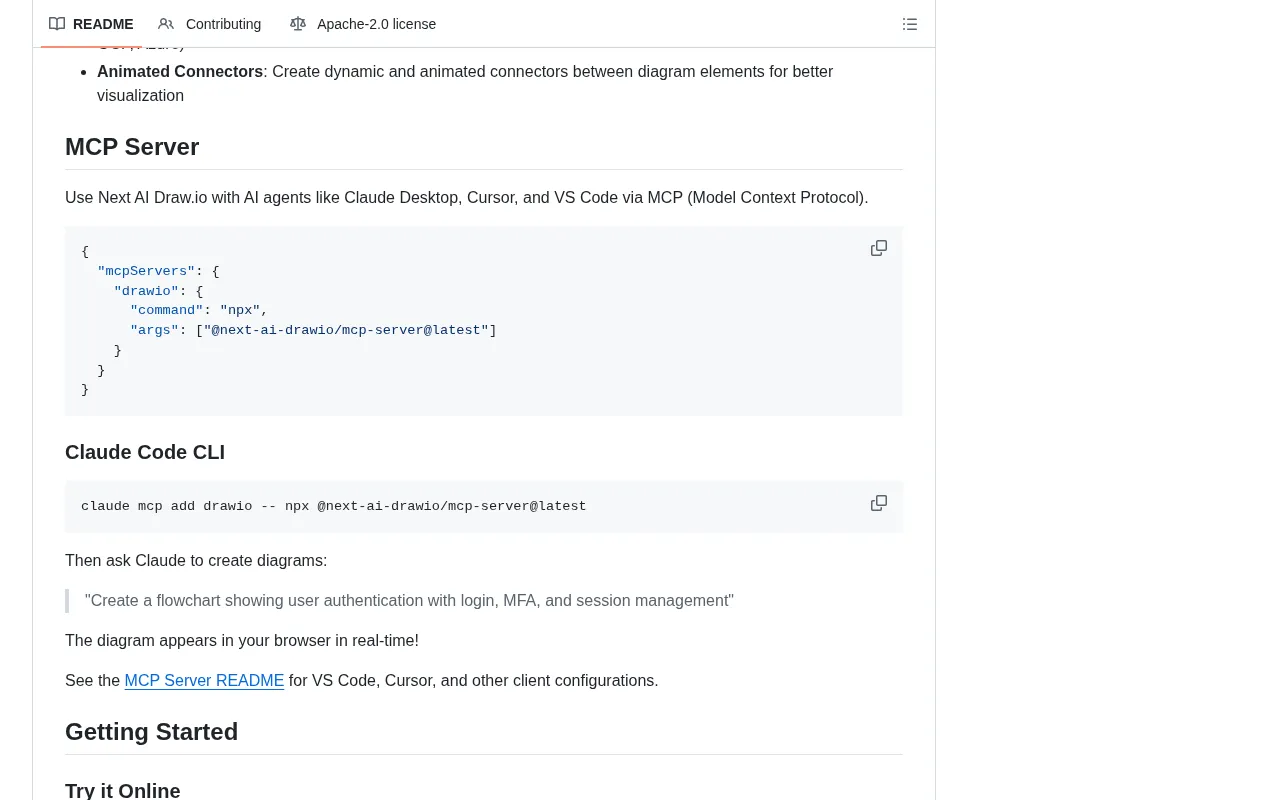 github source: DayuanJiang/next-ai-draw-io: A next.js web application that integrates AI capabilities with draw.io