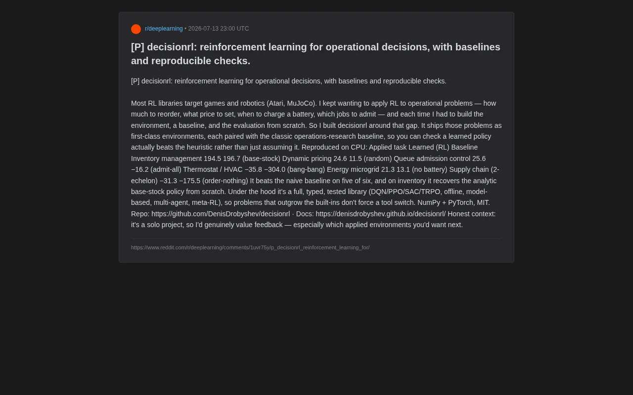 DecisionRL: An Open-Source Reinforcement Learning Library Built for Operational Decision-Making