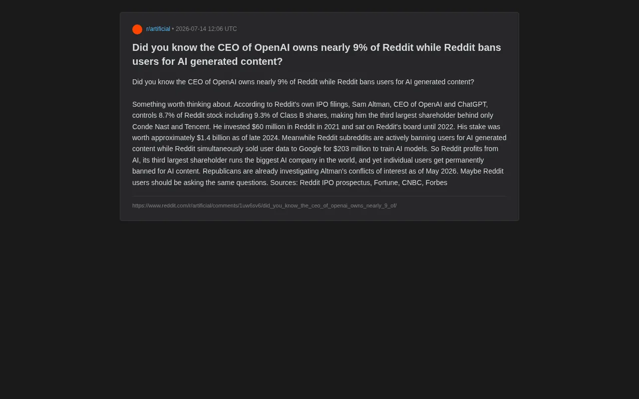 Altman Owns Reddit Stock Yet Reddit Bans AI Content? A Deep Dive into Platform Double Standards