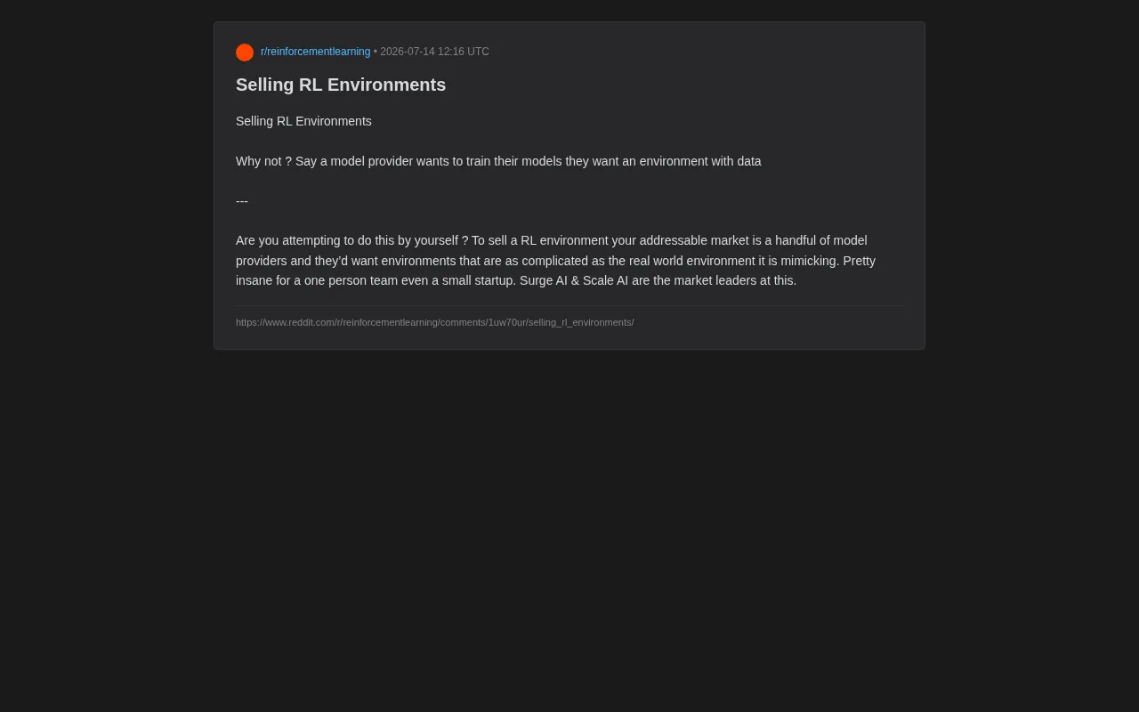 Selling Reinforcement Learning Environments: Real Business Opportunity or Phantom Demand?