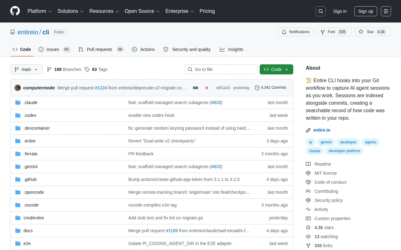 Entire CLI: An Open-Source Tool That Automatically Records AI Programming Sessions via Git