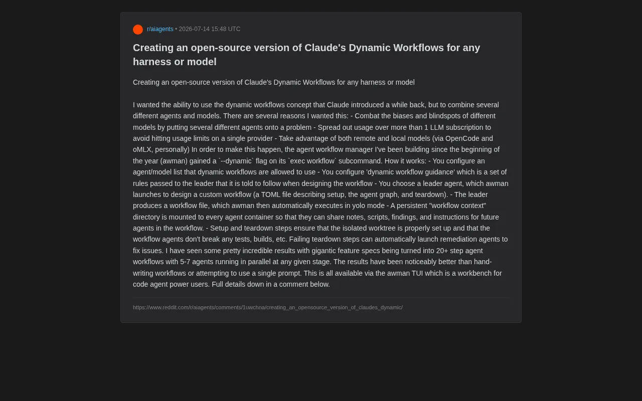 Open-Source Dynamic Workflows: How awman Enables Multi-Model Collaborative AI Programming