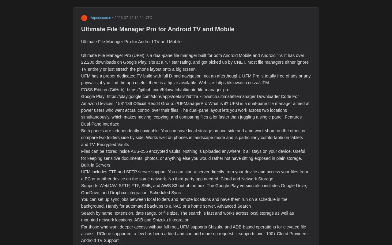 UFM Pro: A Free Dual-Panel File Manager Optimized for Android TV
