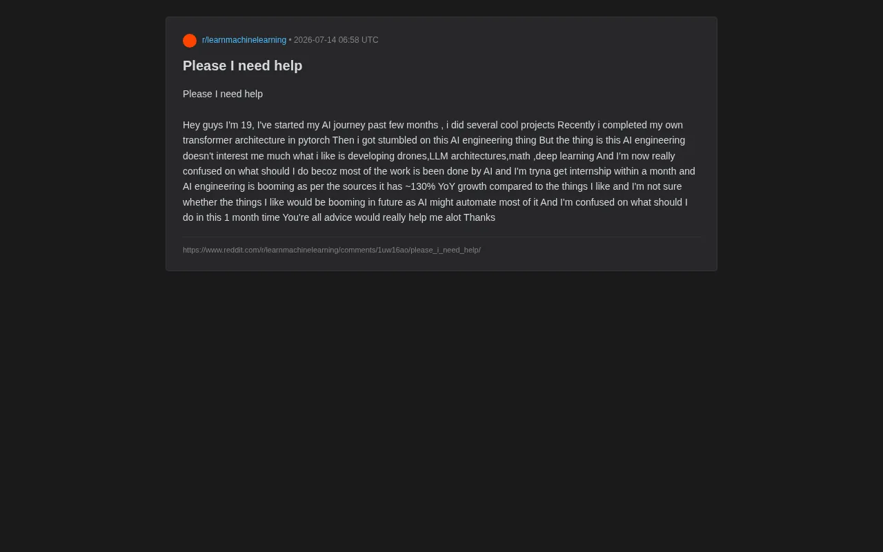 reddit source: Please I need help