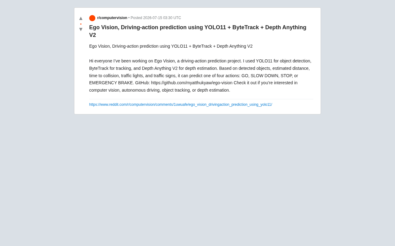 Ego Vision: A Deep Dive into the YOLO11-Based Driving Action Prediction System