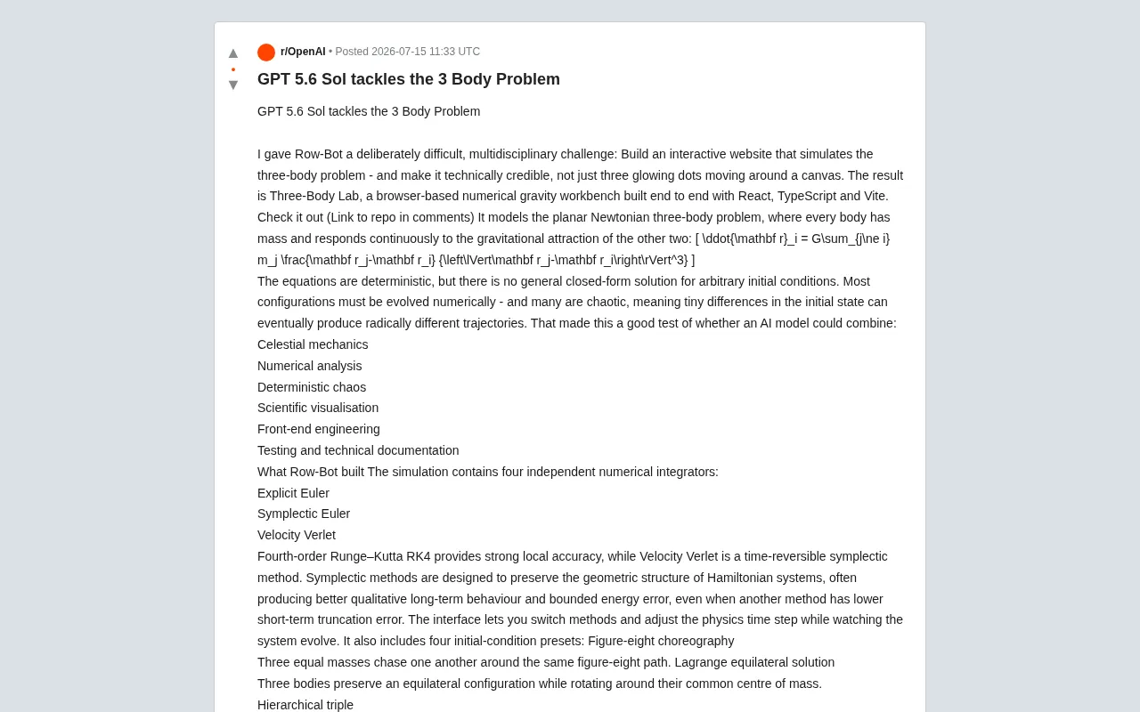 Testing AI Scientific Engineering with the Three-Body Problem: From Numerical Integration to Chaos Visualization