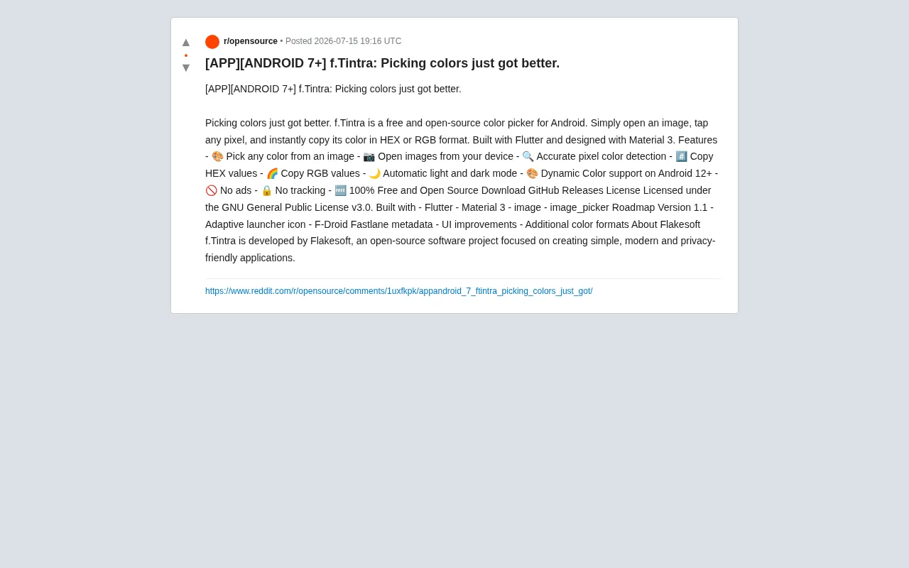 f.Tintra: Free Open-Source Android Color Picker — Privacy-First, No Ads