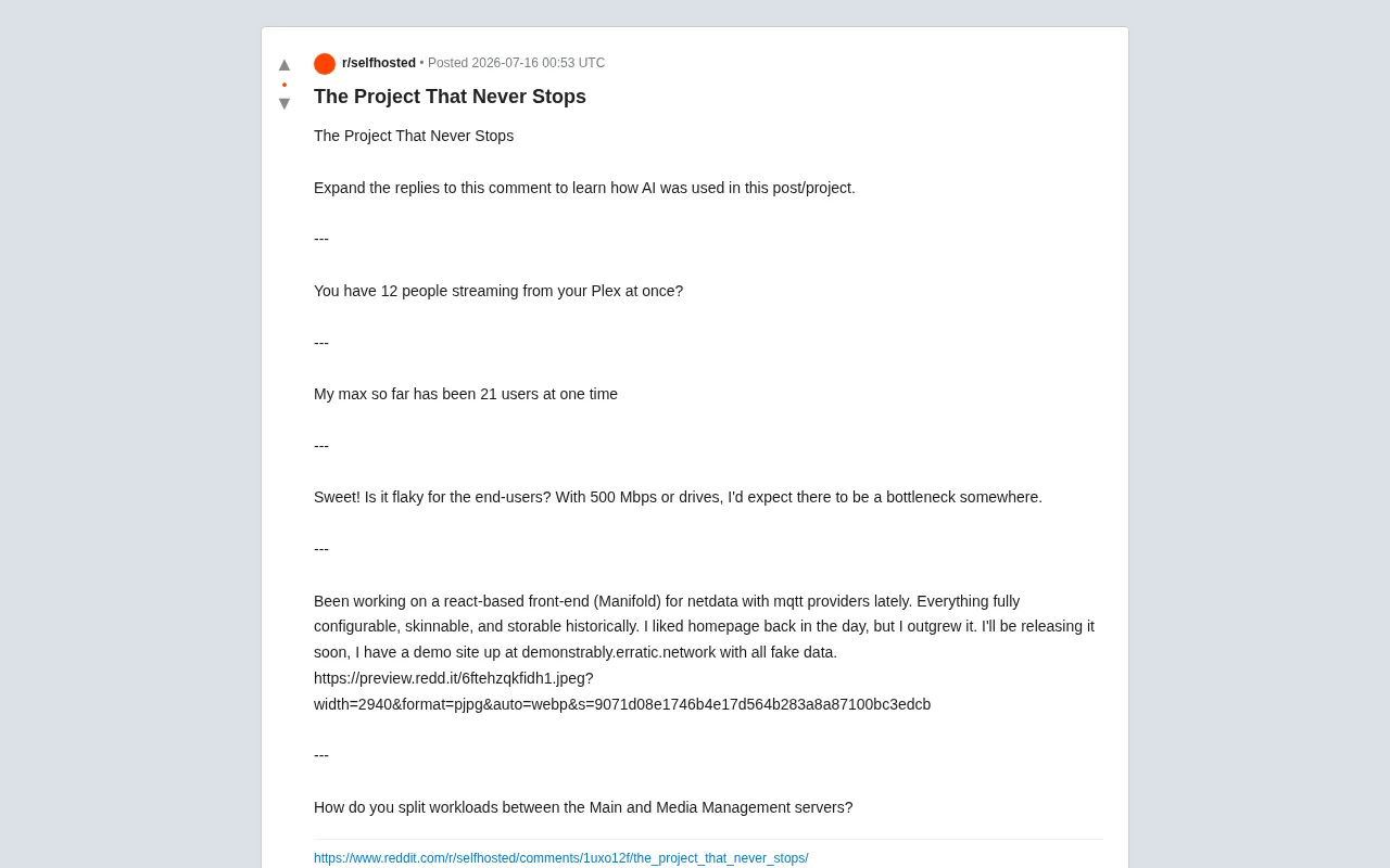 reddit source: The Project That Never Stops
