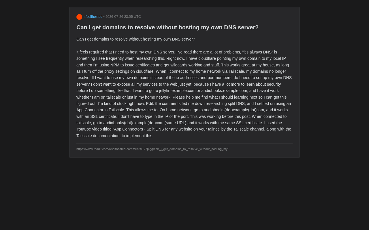 自托管服务域名解析实战:Split DNS与Tailscale方案详解