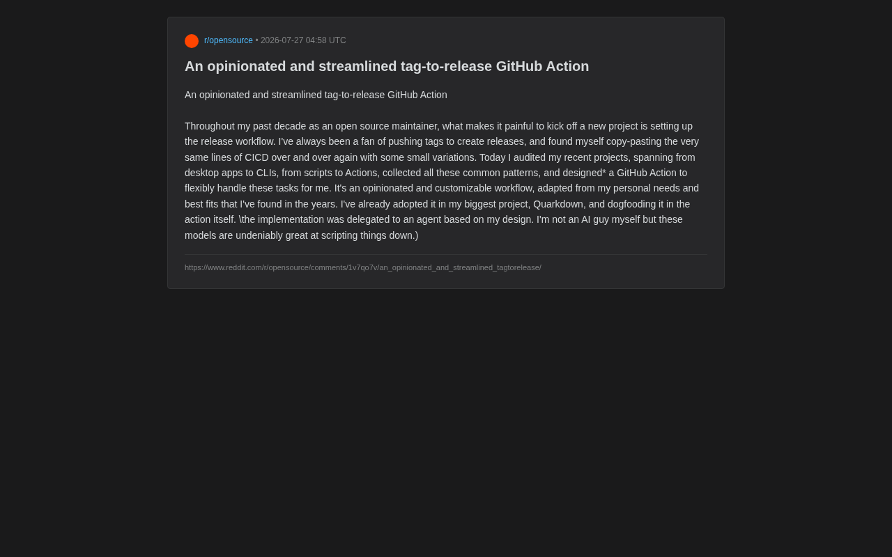 自动化GitHub Release:一款标签触发发布Action的设计与实践
