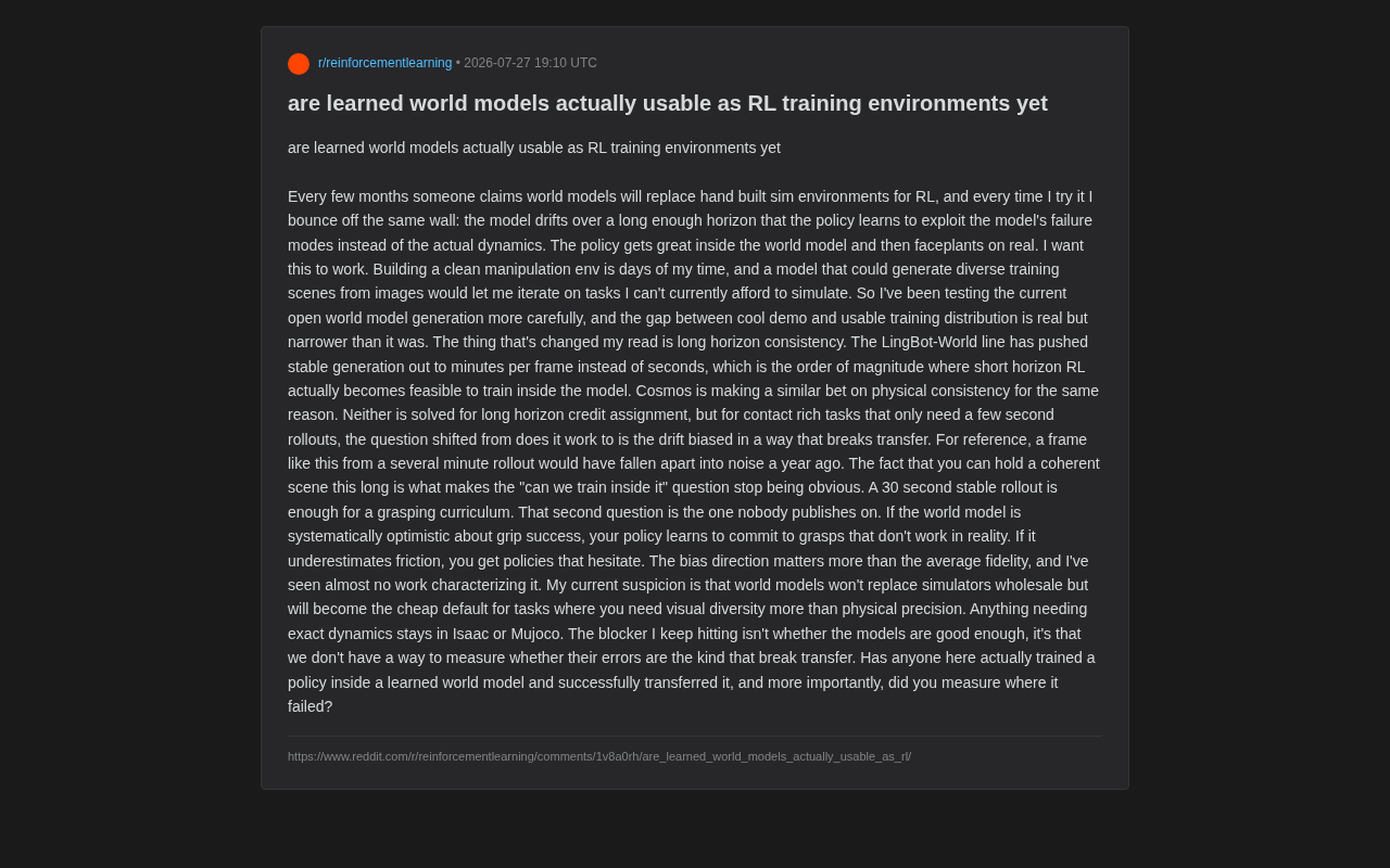 世界模型能替代RL训练环境吗?关键在误差偏差方向