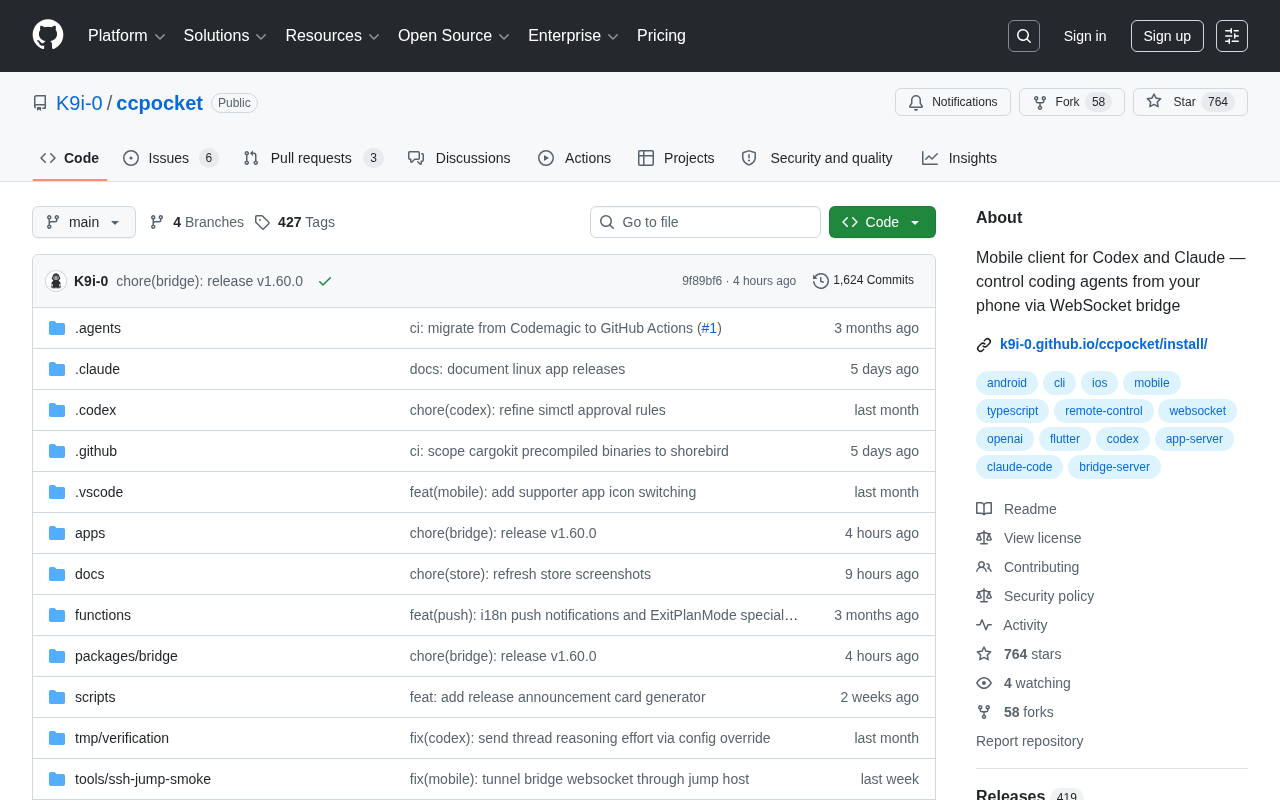 ccpocket: An Open-Source Client for Remotely Controlling Claude/Codex Programming Agents from Your Phone