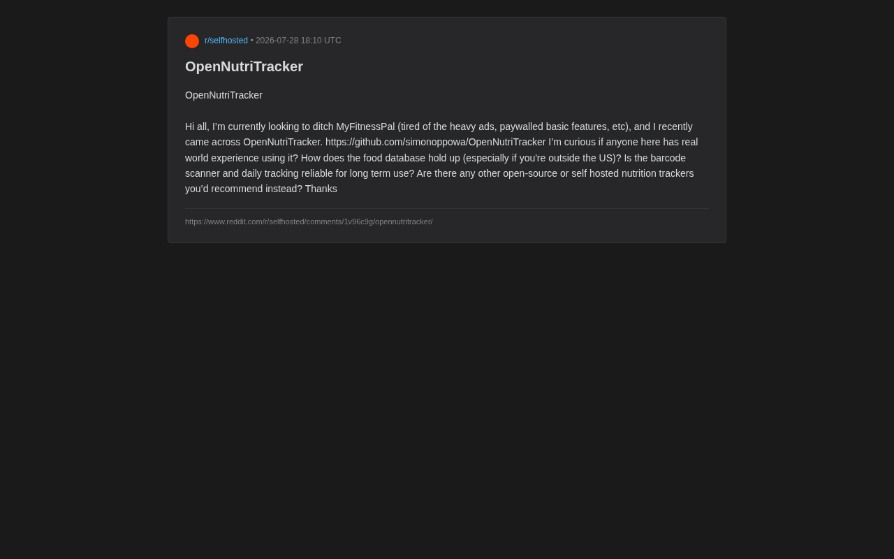 OpenNutriTracker深度评测：开源营养追踪能否替代MyFitnessPal
