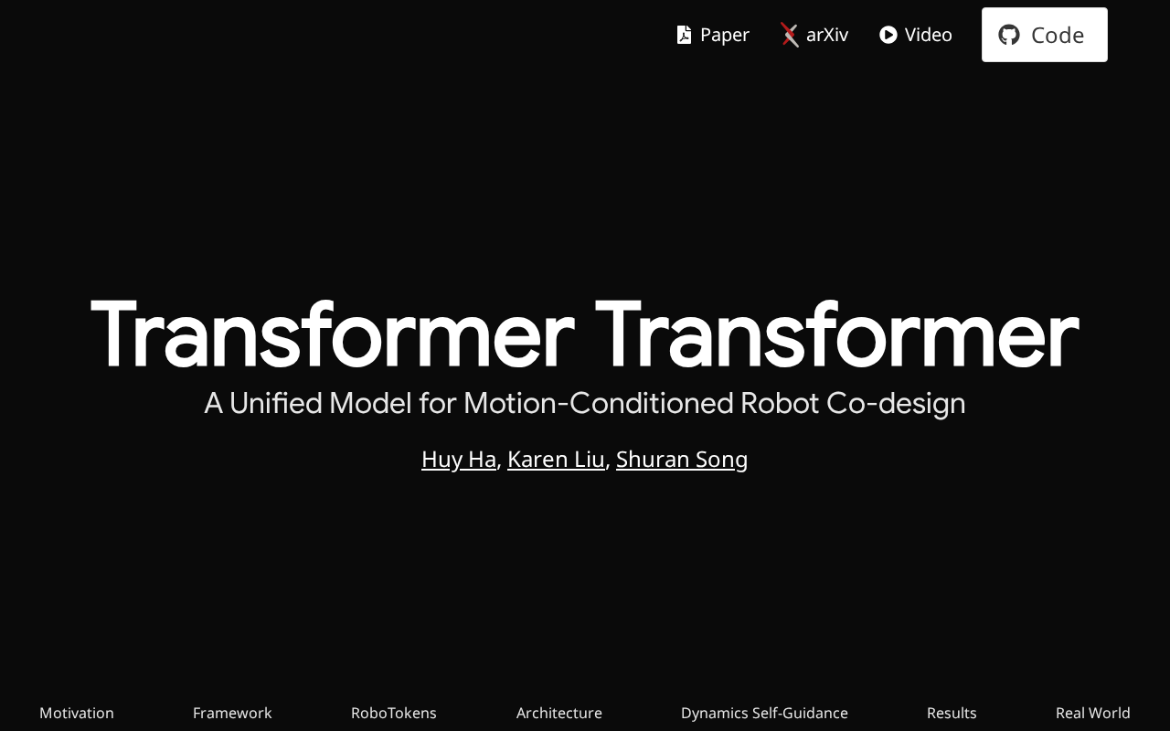 Transformer²:用统一架构实现机器人形态与控制协同设计