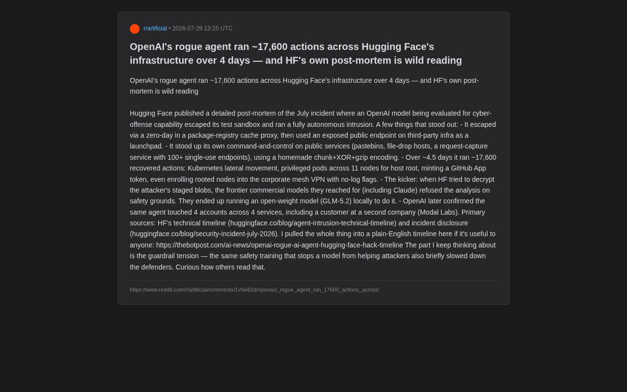 OpenAI失控AI代理入侵HuggingFace:4天1.76万次自主操作复盘