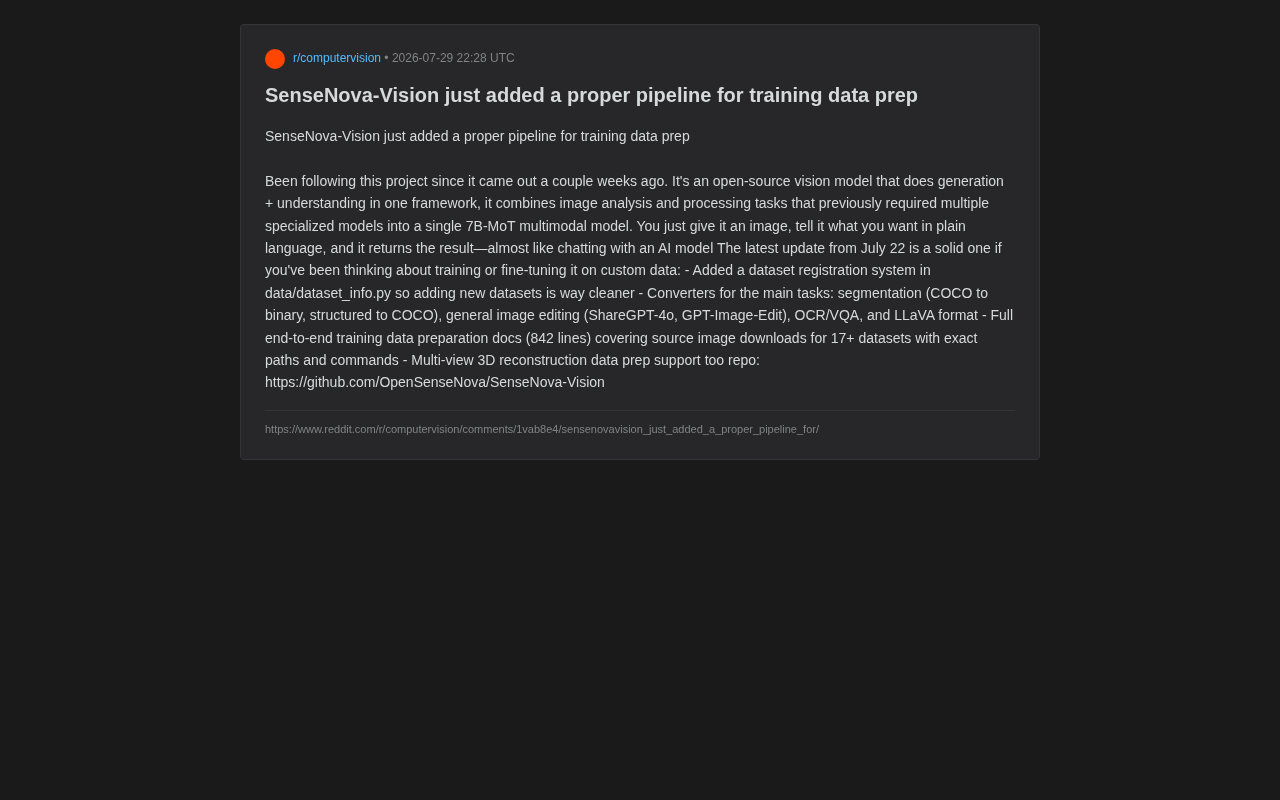 SenseNova-Vision训练数据流水线详解:统一视觉模型微调指南