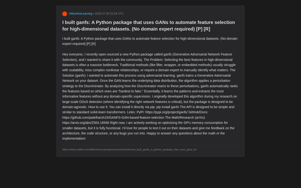 GANFS：基于GAN的自动化高维特征选择开源工具详解